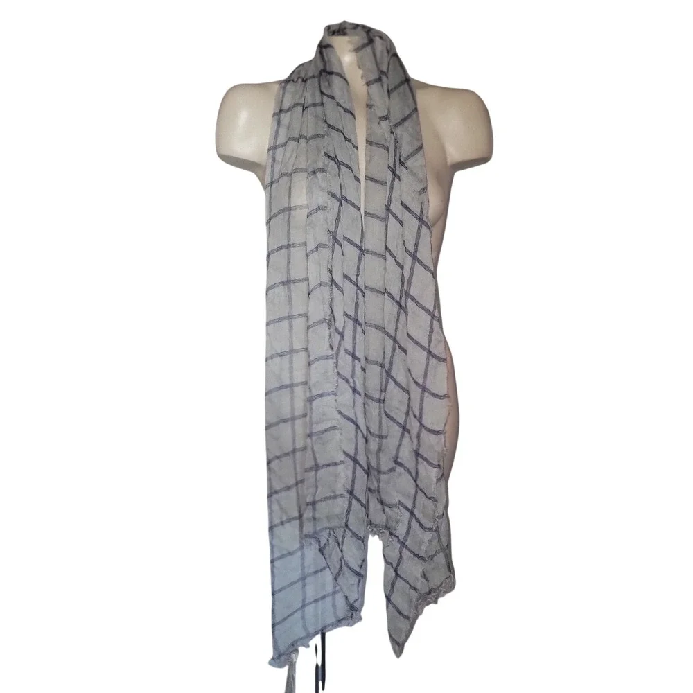 EILEEN FISHER NEW Pearl Sketched Plaid Modal Silk Scarf  Contemporary minimalist